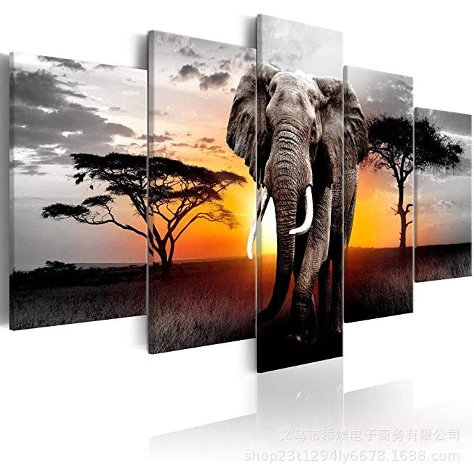 Sunset Elephant Full Diamond Five-piece Diamond Painting DIY Cross Stick-on Crystals Home Decoration