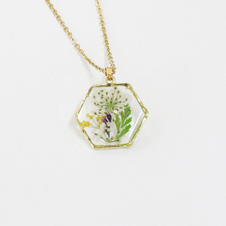 Polygon Preserved Flower Dried Flower Necklace