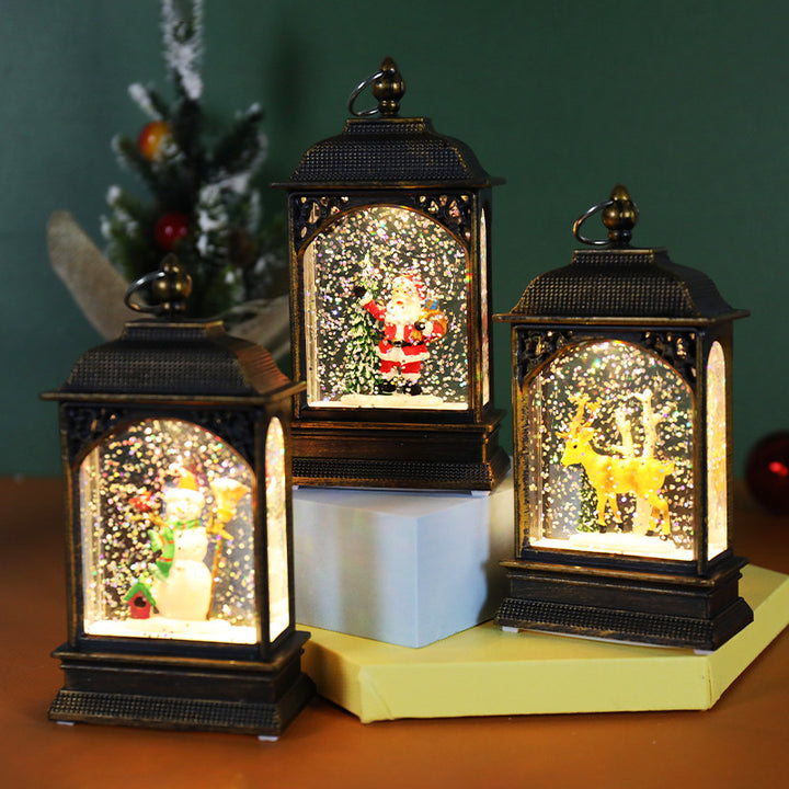 Christmas Decoration Luminous Water Injection Flat Storm Lantern Desktop Decoration