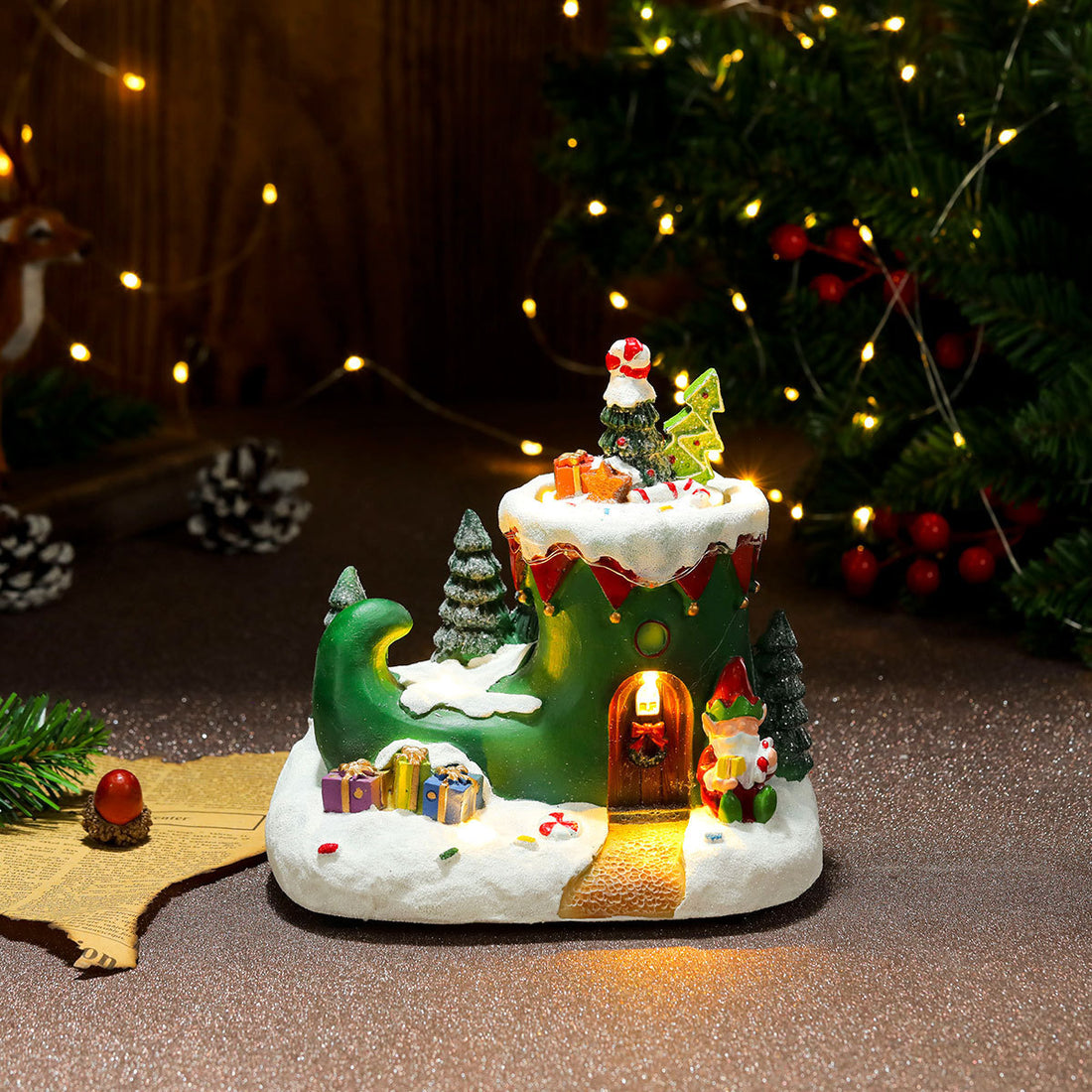 Christmas Rotating Resin Luminous Music Box Ornaments