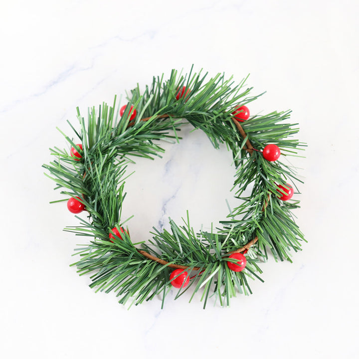 Christmas Garland Simulation Candle Holder Red Berry Garland Grass Red Stripes Berry Pine Needle Home Christmas Ring Decoration