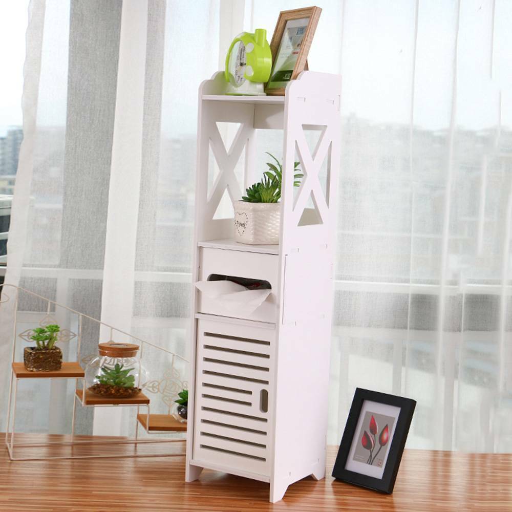 4 Tiers Modern Bathroom Furniture Cabinet Wood Slim Shelf Cupboard Storage Unit.