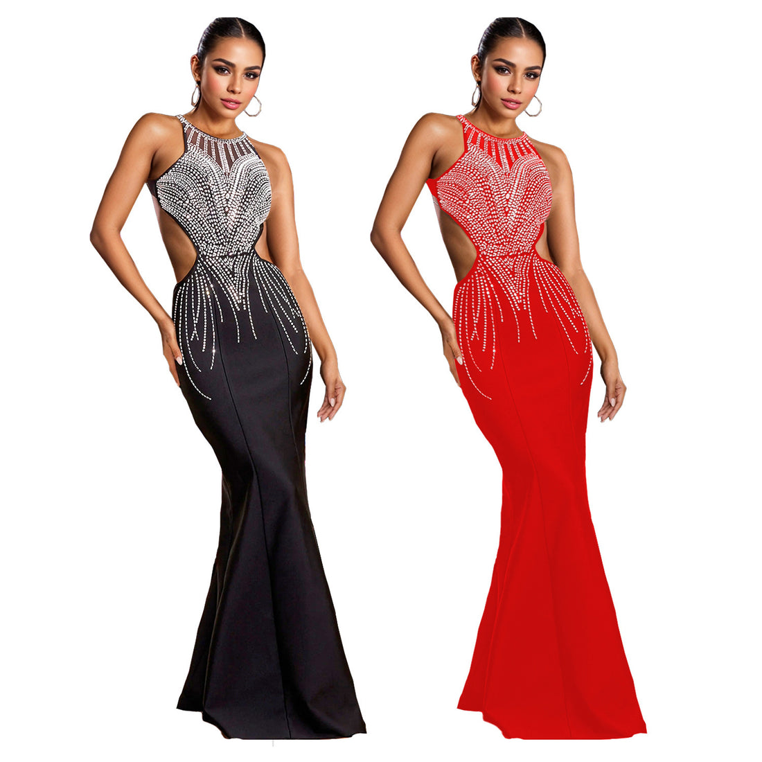 Women's Wear Slim Fit Rhinestone Backless Dress