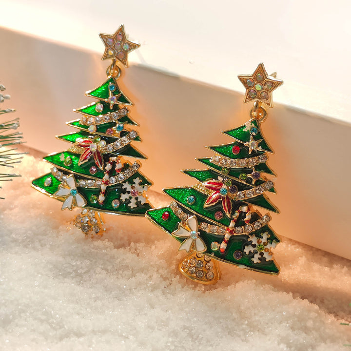 Diamond Christmas Tree Brooch Female Creative Christmas Tree Earrings