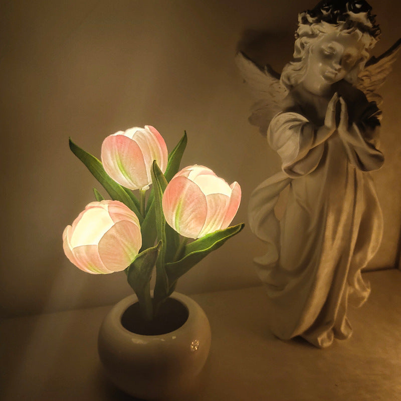 LED Tulip Night Light Simulation Flower Table Lamp Home Room Decoration Atmosphere Lamp Romantic Potted Gift For Office LED Lights