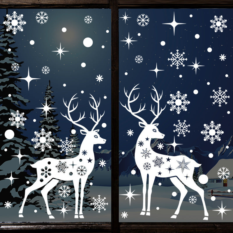 Christmas Decoration Elk Static Sticker White Snowflake Stickers Christmas Window