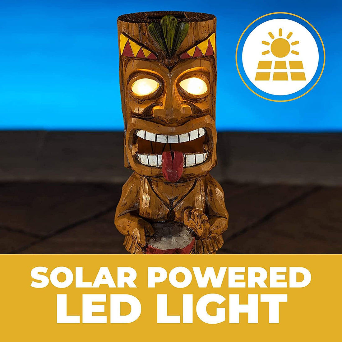 Drum Tiki Solar Light For Home And Outdoor Decor, Drum Tiki Solar Powered Flickering LED Garden Light Backyard Bongo Tiki Halloween Decoration