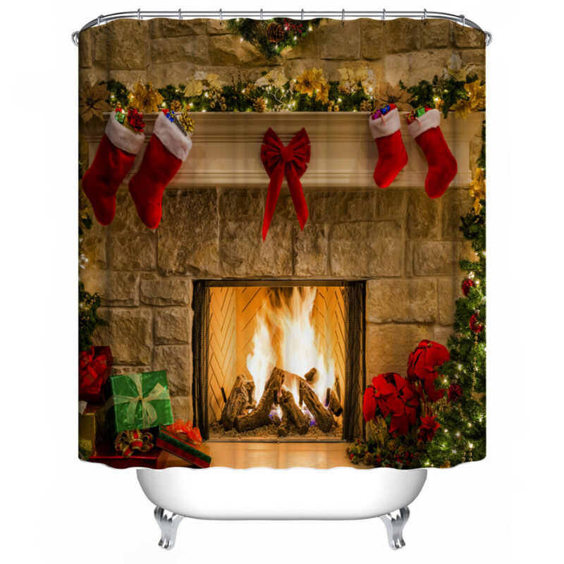 Christmas fireplace shower curtain