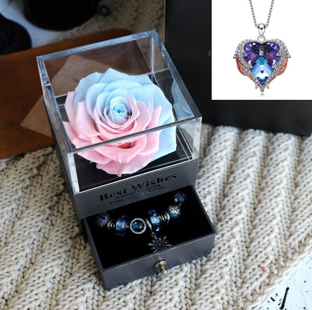 Valentines Day Gift Women Rose Jewelry Box Dried Flower Real Flowers Eternal Roses In Box