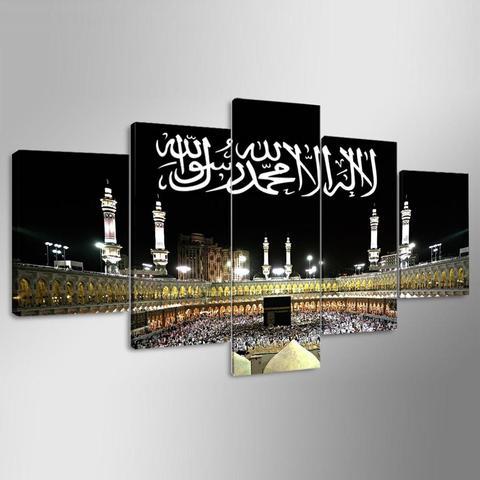 5 Piece Islamic Canvas - Masjid Al-Haram in Mecca with Kalimah