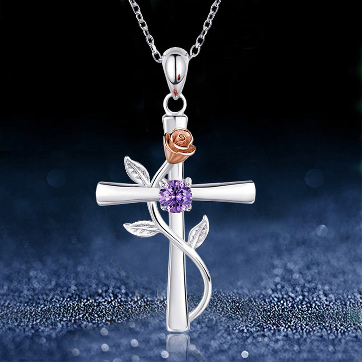 Rose Cross Necklace With Rhinestone Fashion Personality Pendant Necklace For Valentine's Day Gift