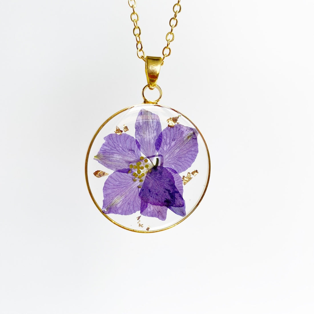 Resin Dried Flower Necklace December Flower Round Stylish Pendant