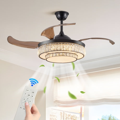 Modern LED Retractable Ceiling Fan With Light And Remote Control Unavailable Platform- Temu