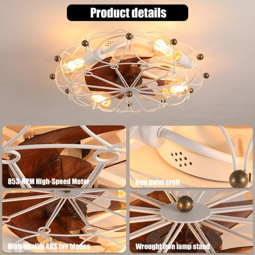 Low Profile Cage Ceiling Fan With Light Remote Control, Built-in Modern Industrial Ceiling Fan Unavailable Platforms- Temu