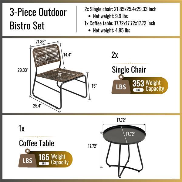 Patio Furniture Set Of 3 Pieces