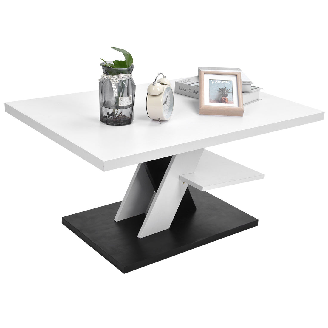 Modern Coffee Table Waterproof Large Capacity Stable Tea Table with Shelf for Home Living Room