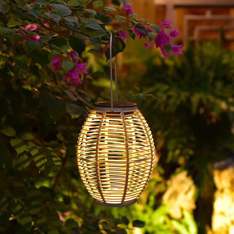 Outdoor Courtyard Garden Lawn Solar Energy Rattan-weaved Ceiling Lamp