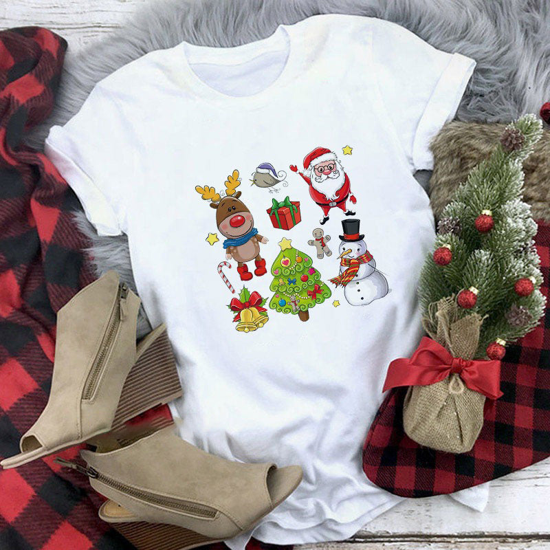 Cute Animal Christmas Clothes Printed Short Sleeve For Men And Women