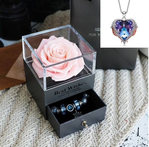 Valentines Day Gift Women Rose Jewelry Box Dried Flower Real Flowers Eternal Roses In Box