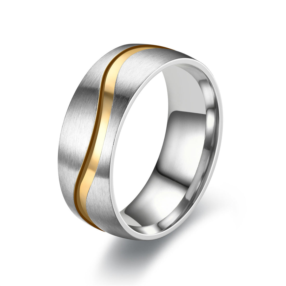 Stainless Steel Gold Ring 8mm Men's