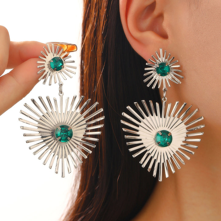 Bohemian Sunflower Heart-shaped Earrings With Rhinestone Exaggerated Personality Love Earrings For Women Valentine's Day Jewelry