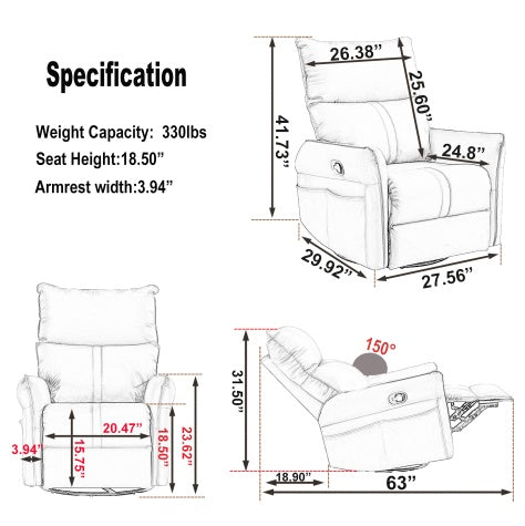 Modern Small Swing Swivel Recliner Bedroom Chair