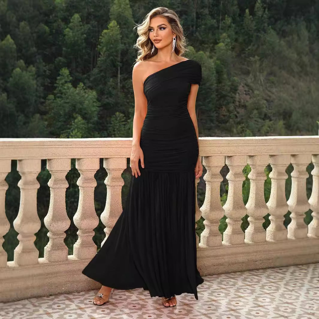 Women's Slim-fit Off-shoulder Pleated Dress