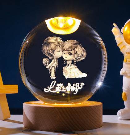 3D Constellation Crystal Ball Night Light Laser Engraved Birthday Gift Glass Sphere Home Desktop Decoration With Wooden USB Base