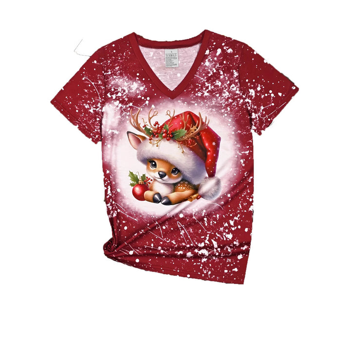 Christmas Cartoon Animal Reindeer Christmas Hat Printed Top