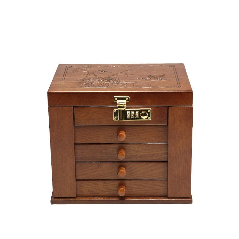 European Large Wooden Jewelry Storage Box With Lock