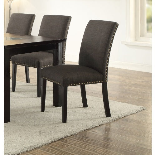 Dining Room Chairs Ash Black Polyfiber Nail Heads Parson Style Set Of 2 Side Chairs Dining Room Furniture