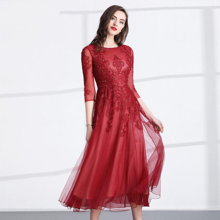 Women's Temperament Slim Fit Mesh Embroidered Dress