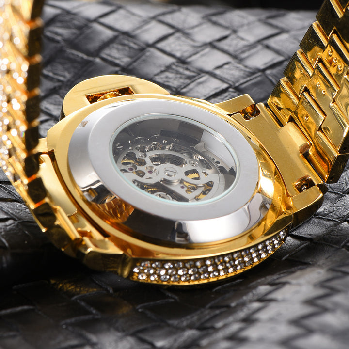 Men's Full Diamond Luminous Hollow Out Bottom Mechanical Watch