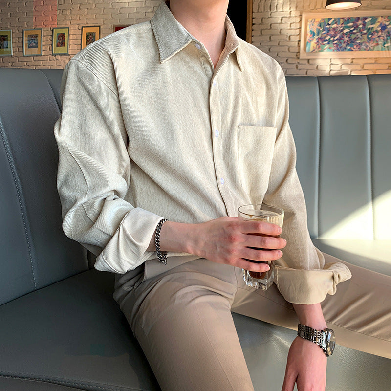 MYQ Corduroy Vintage Long Sleeve Shirt Men's Clothing