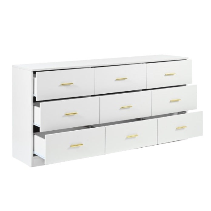 Modern White 9-Drawer Dresser For Bedroom - Ample Storage Wide Chest Of Drawers, Sturdy Safe