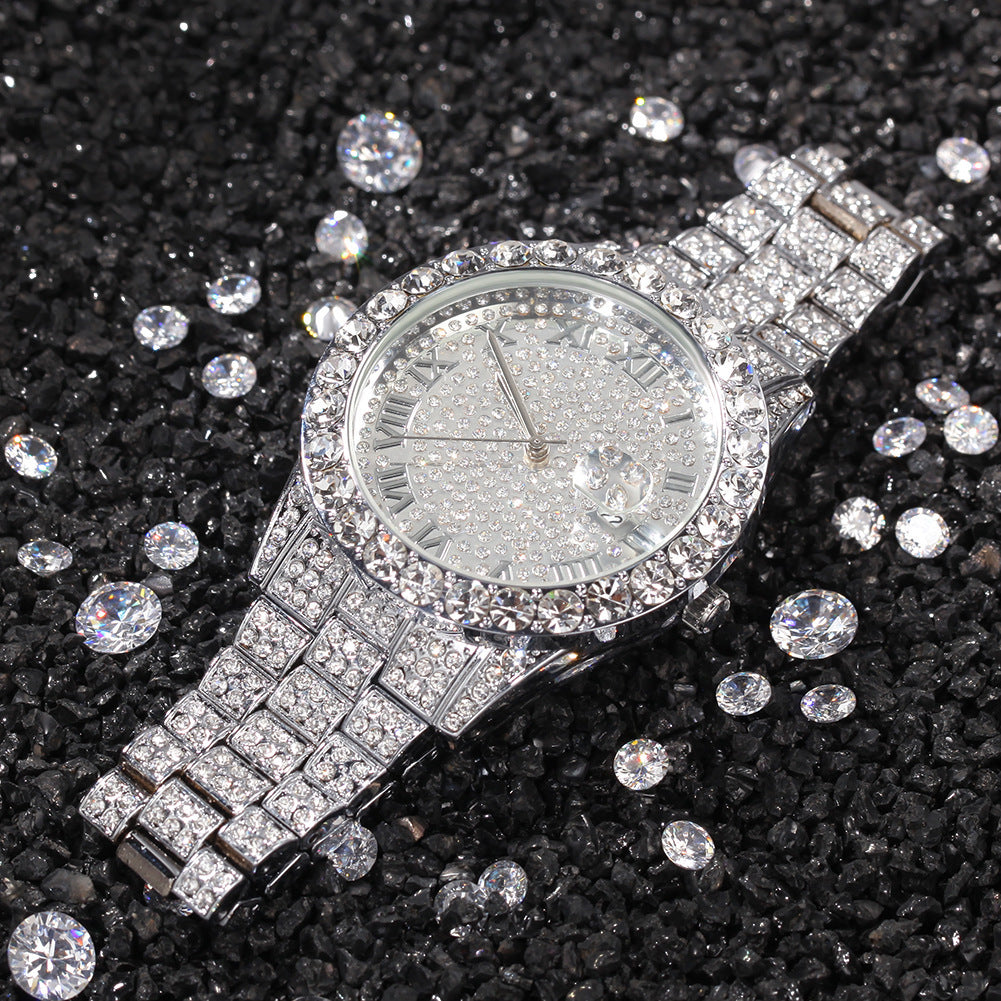 Full diamond waterproof quartz watch