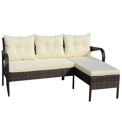 Outdoor Patio Furniture Sets 2 Piece Conversation Set Wicker Ratten Sectional Sofa With Seat CushionsBeige Cushion