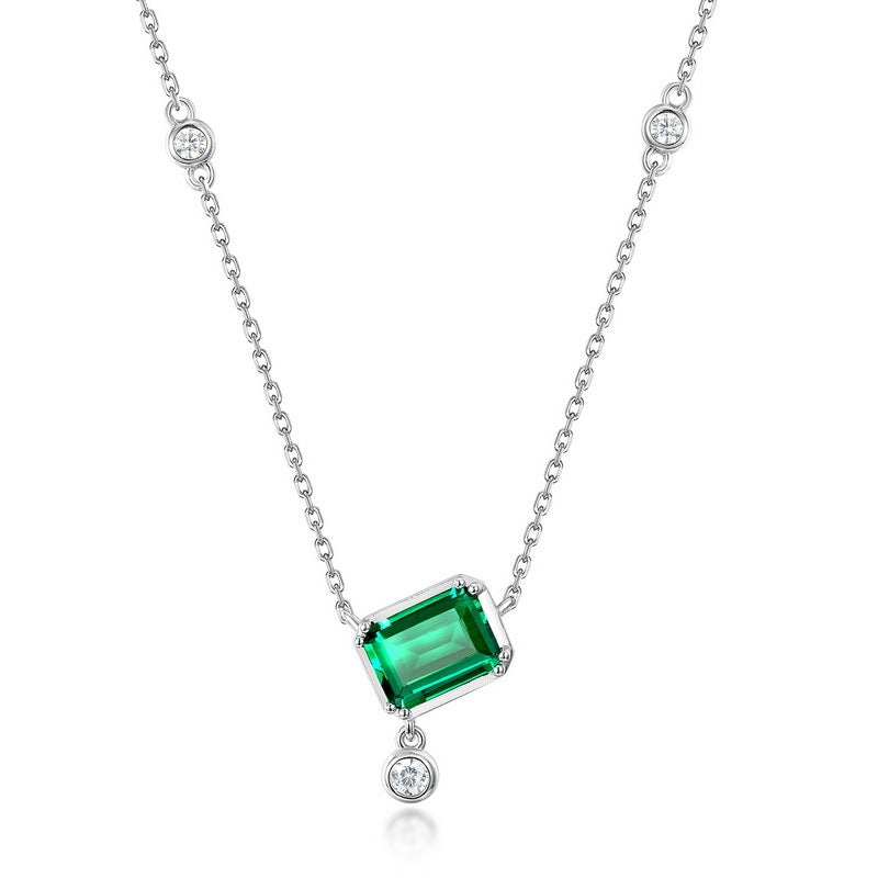 Simple Geometric Cultivation Emerald Popular S925 Sterling Silver Colored Gems Necklace