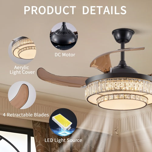 Modern LED Retractable Ceiling Fan With Light And Remote Control Unavailable Platform- Temu