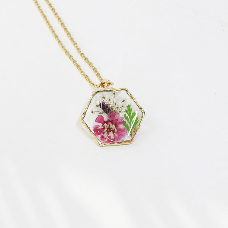 Polygon Preserved Flower Dried Flower Necklace