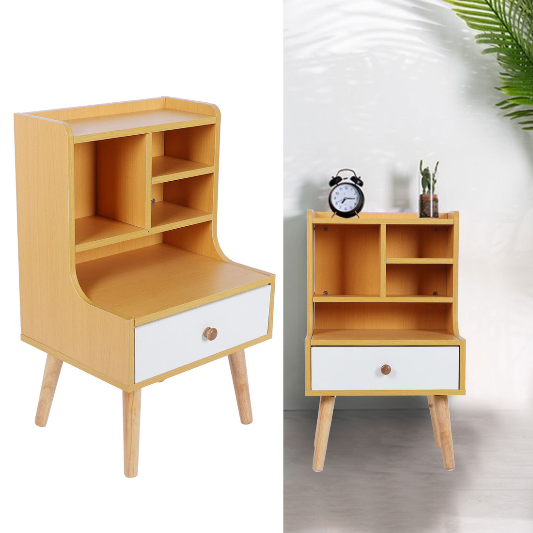 Modern Simple Nightstand Bookshelf Bedside Table Storage Cabinet with 1 Drawer Bedroom Furniture