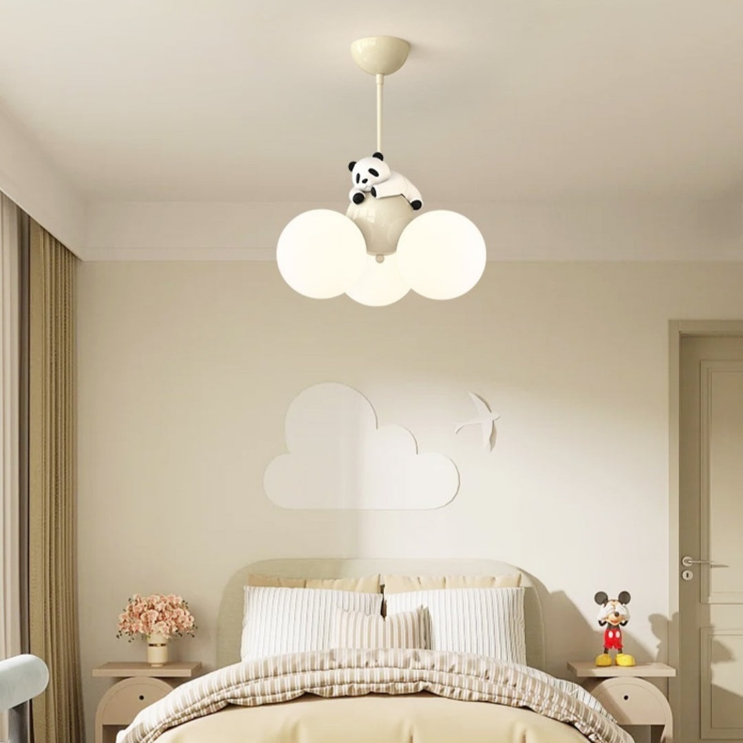 Cream Style Cartoon Panda Bedroom Pendant Light