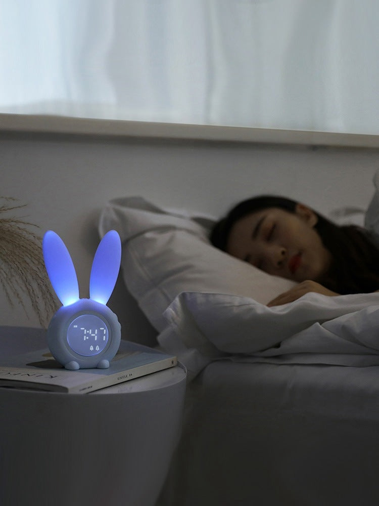 LED Digital Alarm Clock Bunny Ear Electronic LED Display Sound Control Cute Rabbit Night Lamp Desk Clock For Home Decoration