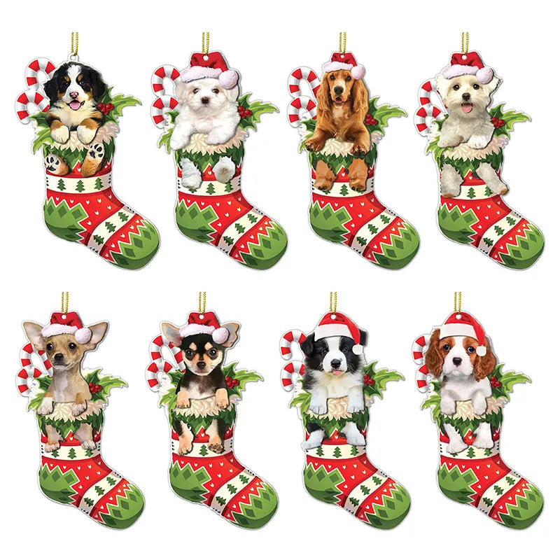 Christmas Stockings Christmas Tree Decorative Socks Dog Pendant Creative Cute