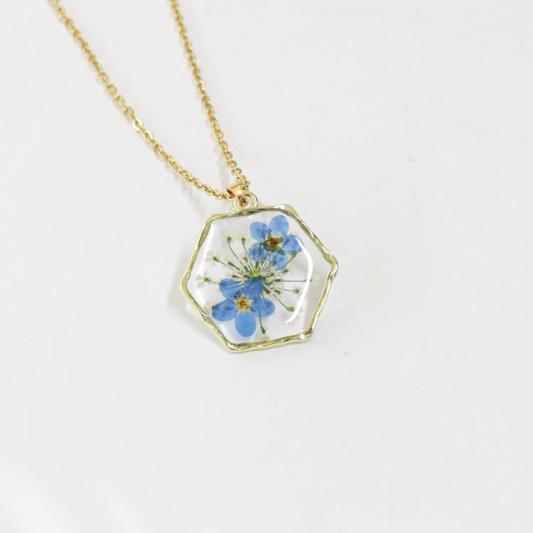 Polygon Preserved Flower Dried Flower Necklace