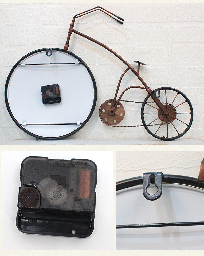 Retro Bike Wall Clock Mural Hanging Wall Clock Living Room Decor Pendant Vintage Watch Ornaments Personality Home Decoration