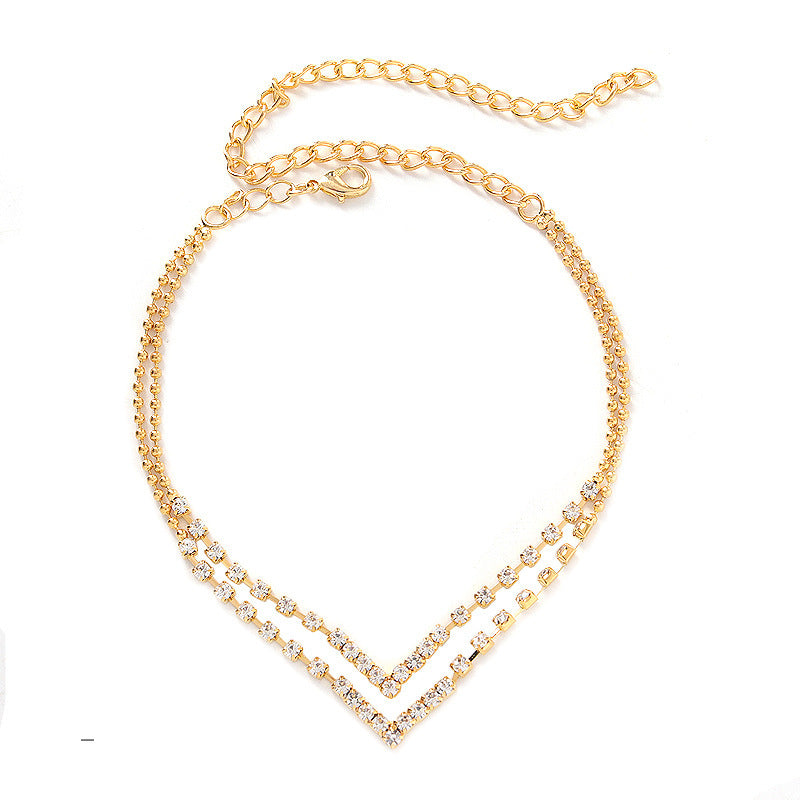 Double-layer Rhinestone Anklet Stylish Beach Geometric Simple All-match Best Seller In Europe And America Foot Ornaments