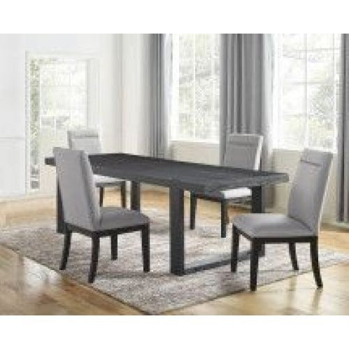 Contemporary 5pc Dining Gray Chairs Rubbed Charcoal Wood