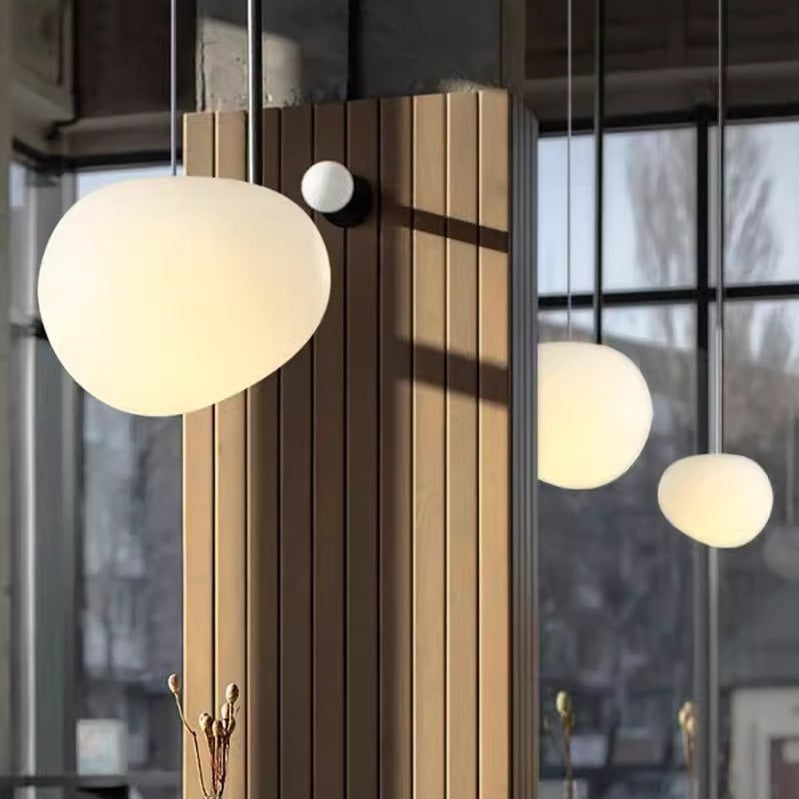 Simple Milky White Pebble Chandelier Restaurant Window Shop Light