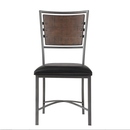 Industrial Style Metal Frame Chairs Set Of 2, Faux Leather Seat Burnished Brown Finish And Gray Metal Finish Rustic Style Dining Kitchen Furniture